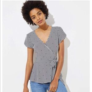 NWT - LOFT DOTTED STRIPE TULIP SLEEVE WRAP TOP